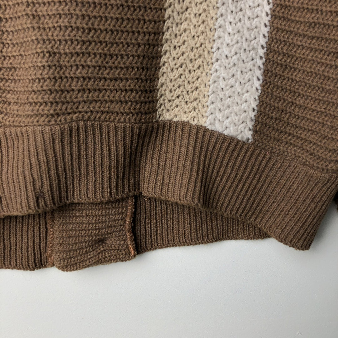 Vintage 1960'S BULKY KNIT striped wool knit cardigan, size M, men's Lamb wool beige type brown Vintage Second Hand