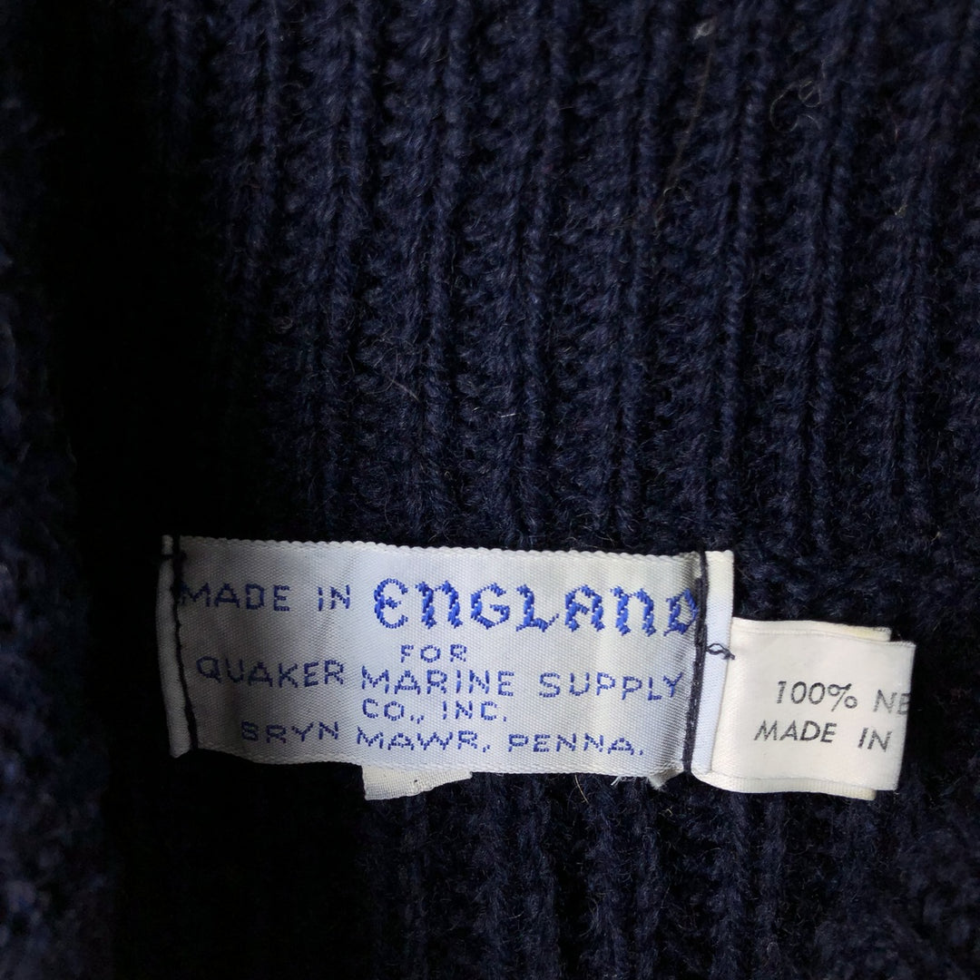 Quaker Marine Supply Co., Inc. Ribbed Turtleneck Wool Knit Sweater, Made in England, Men's Size L, Vintage wool navy blue type Vintage Second Hand