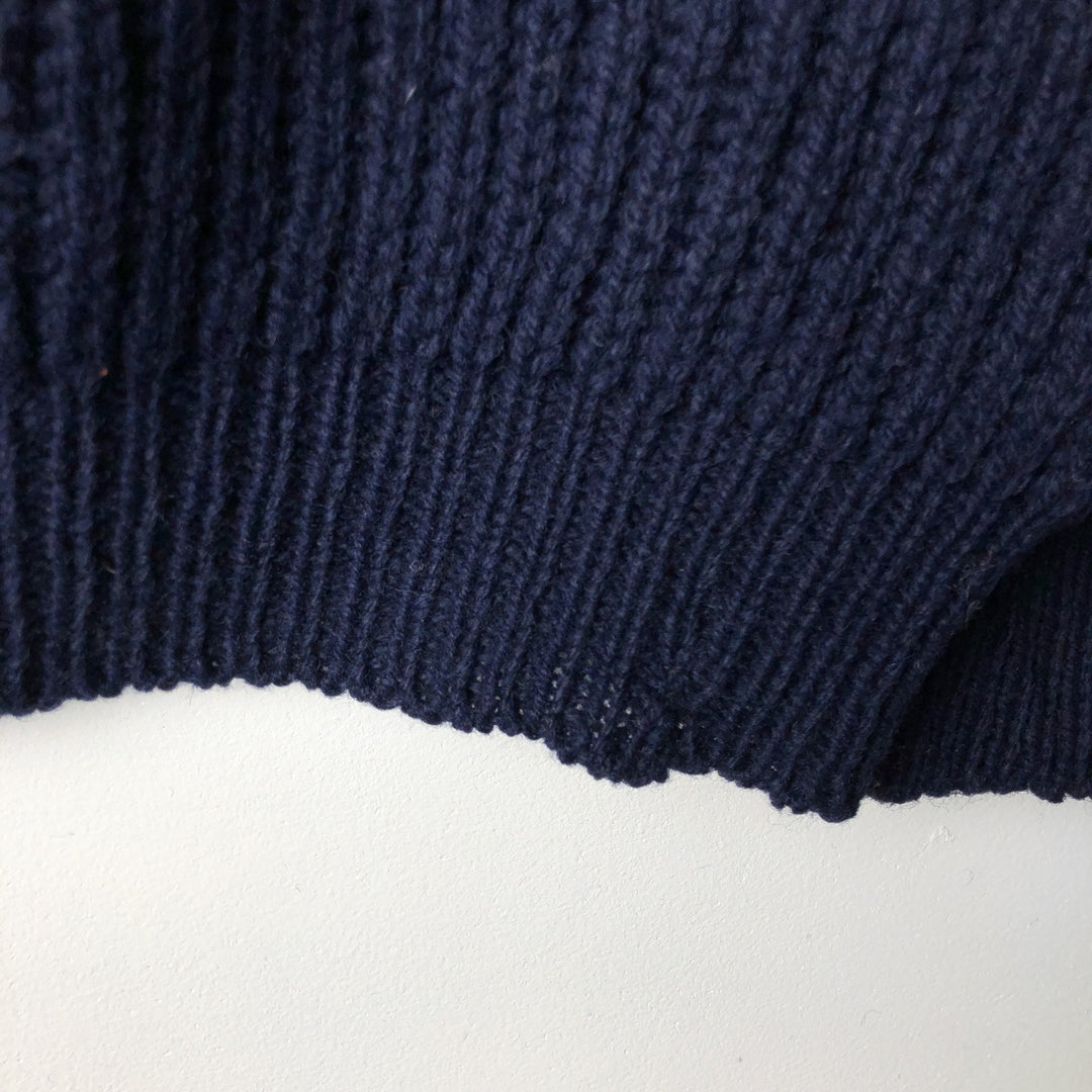 Quaker Marine Supply Co., Inc. Ribbed Turtleneck Wool Knit Sweater, Made in England, Men's Size L, Vintage wool navy blue type Vintage Second Hand