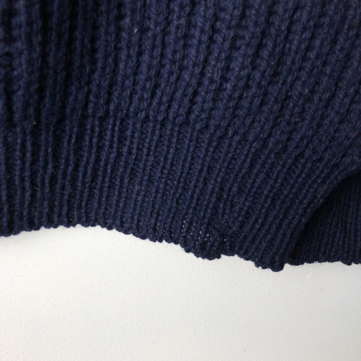 Quaker Marine Supply Co., Inc. Ribbed Turtleneck Wool Knit Sweater, Made in England, Men's Size L, Vintage wool navy blue type Vintage Second Hand