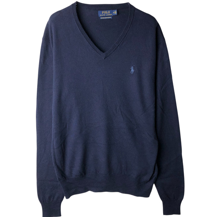 Ralph Lauren POLO RALPH LAUREN merino wool knit sweater, men's size M Merino wool navy blue type Vintage Second Hand