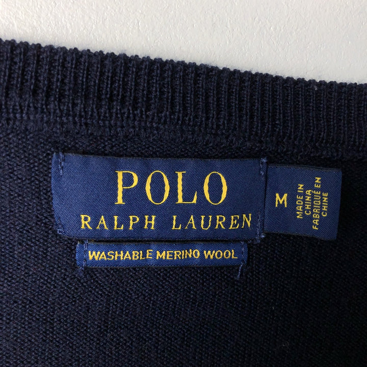 Ralph Lauren POLO RALPH LAUREN merino wool knit sweater, men's size M Merino wool navy blue type Vintage Second Hand