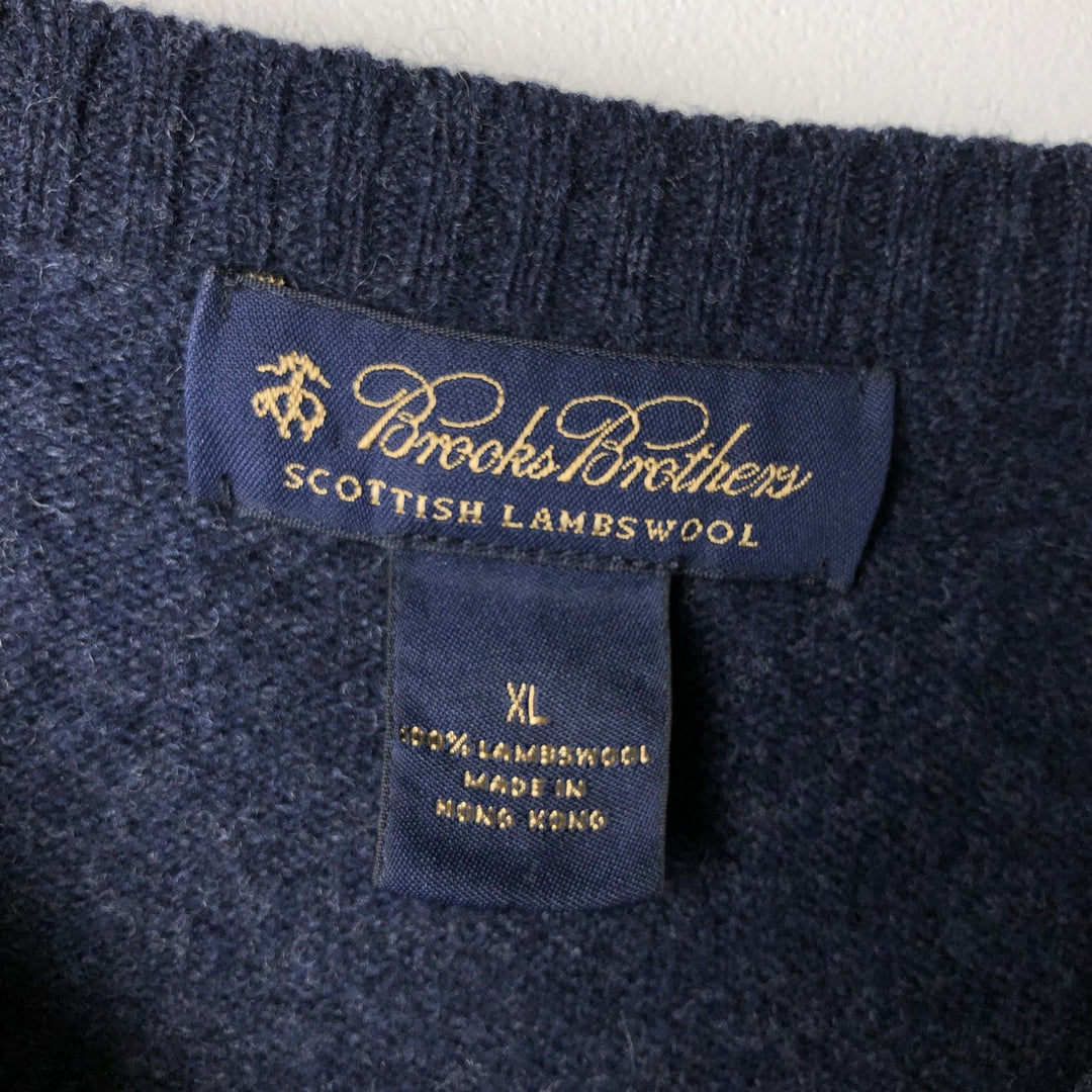 Brooks Brothers V-neck lambswool knit sweater, men's size XL, vintage Lamb wool navy blue type Vintage Second Hand