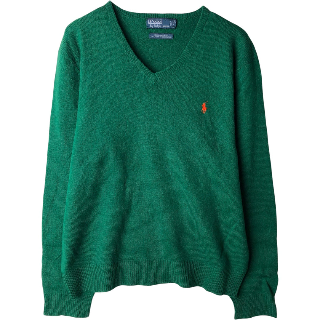 Ralph Lauren POLO by Ralph Lauren V-neck lambswool knit sweater, men's size L Lamb wool green type Vintage Second Hand