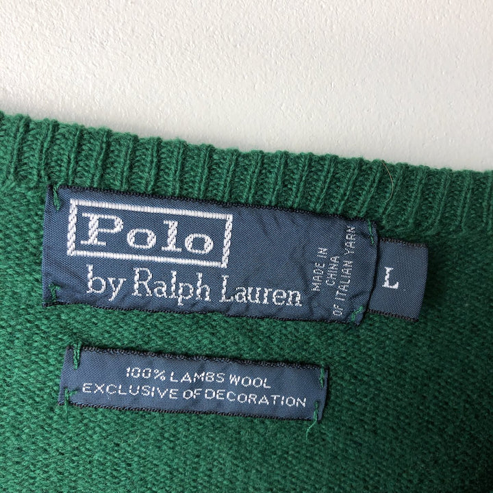 Ralph Lauren POLO by Ralph Lauren V-neck lambswool knit sweater, men's size L Lamb wool green type Vintage Second Hand