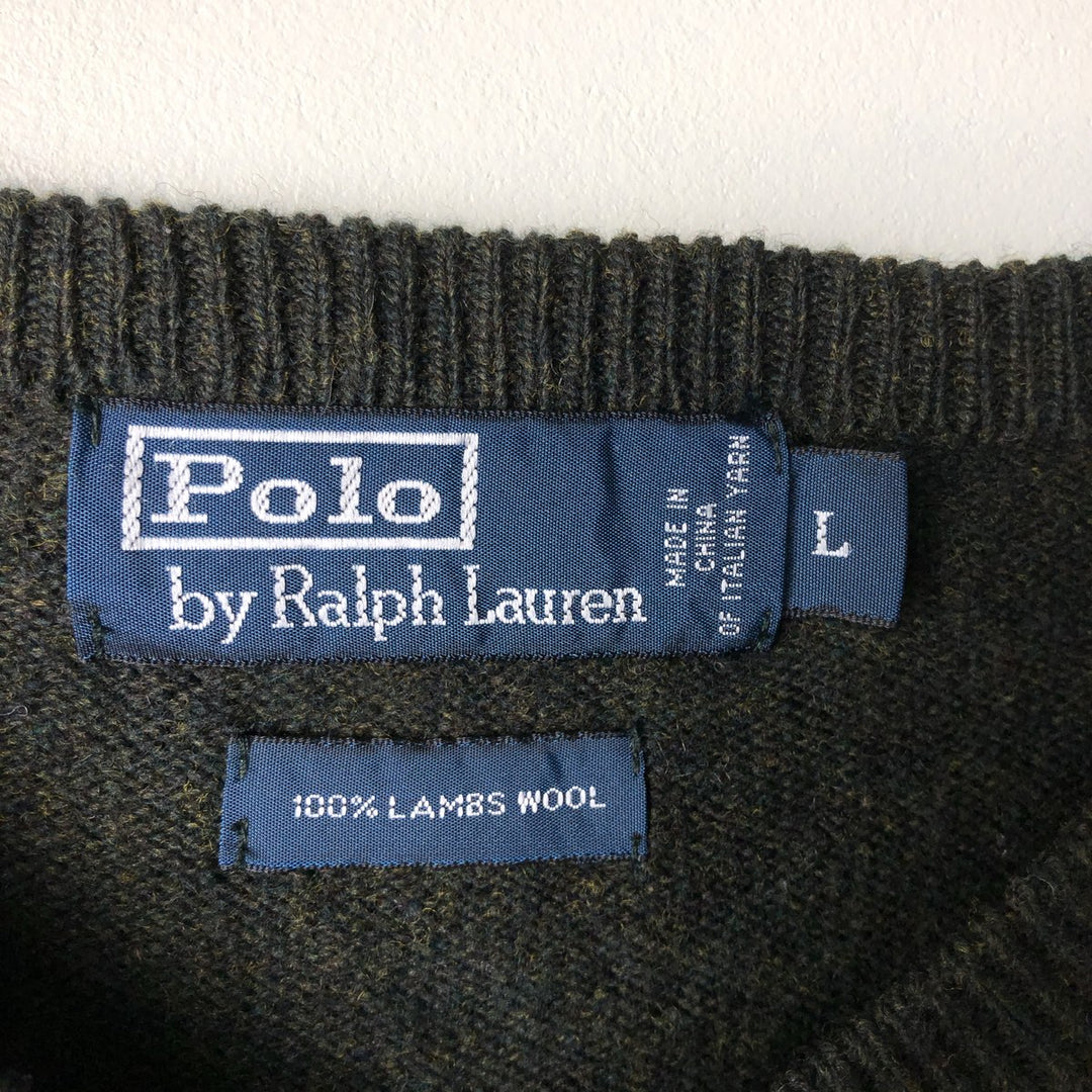 Ralph Lauren POLO by Ralph Lauren V-neck lambswool knit sweater, men's size L Lamb wool black type Vintage Second Hand