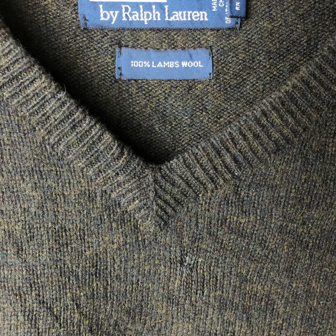 Ralph Lauren POLO by Ralph Lauren V-neck lambswool knit sweater, men's size L Lamb wool black type Vintage Second Hand