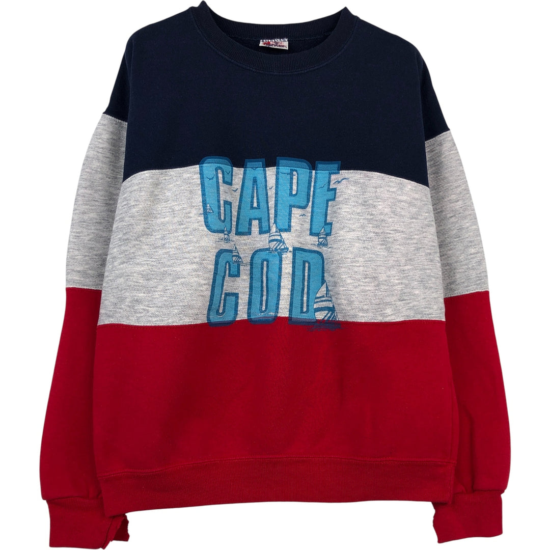 Vintage 90'S BASSETT WALKER striped print sweatshirt, size L, men's unclear navy blue type Vintage Second Hand
