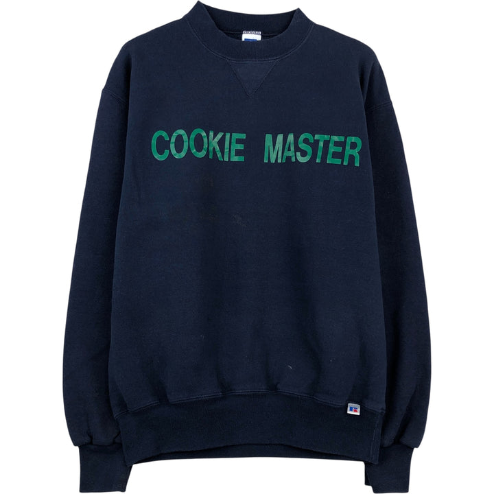 90'S Russell printed sweatshirt, men's size M, vintage cotton navy blue type Vintage Second Hand