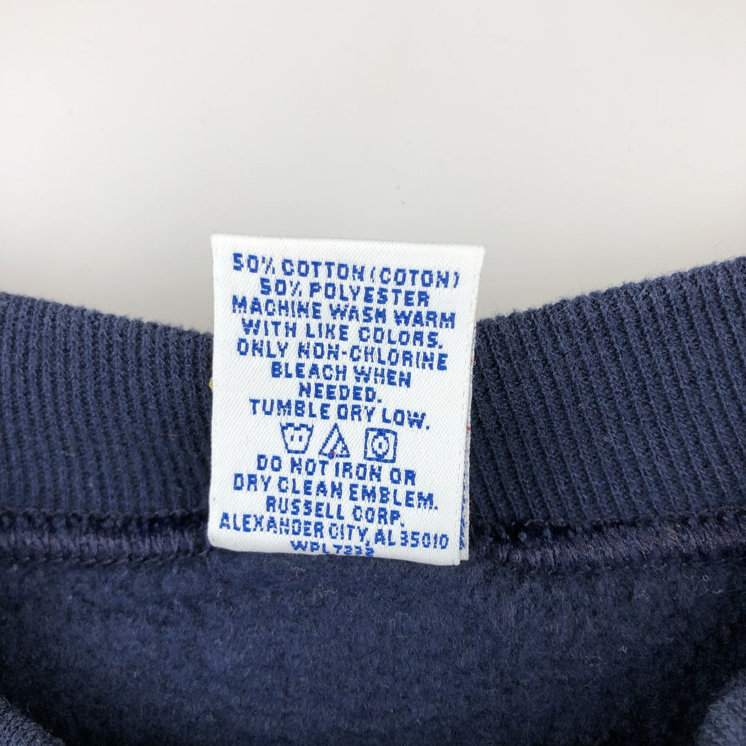 90'S Russell printed sweatshirt, men's size M, vintage cotton navy blue type Vintage Second Hand