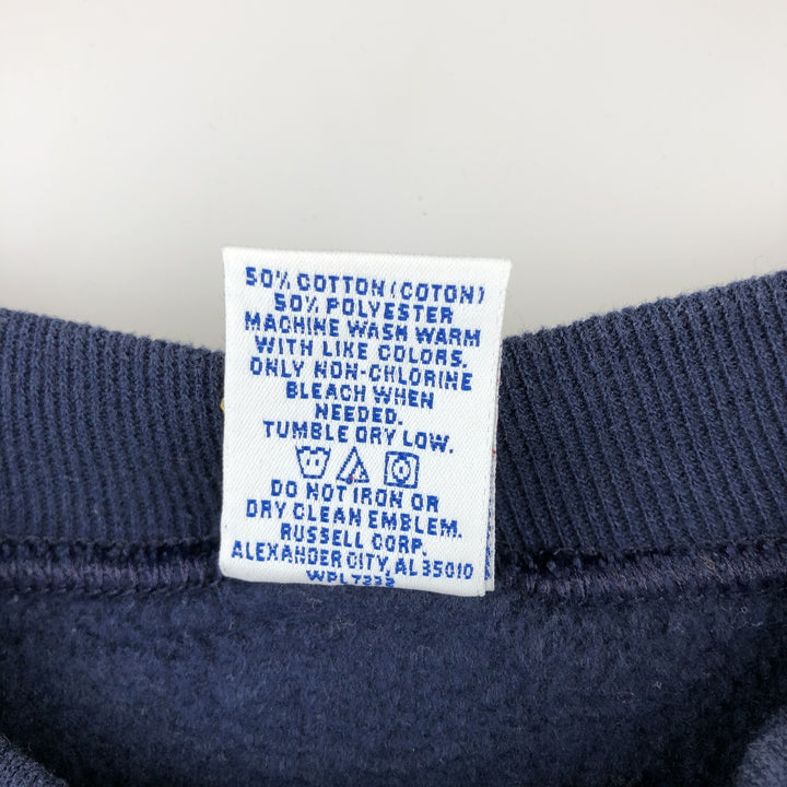 90'S Russell printed sweatshirt, men's size M, vintage cotton navy blue type Vintage Second Hand