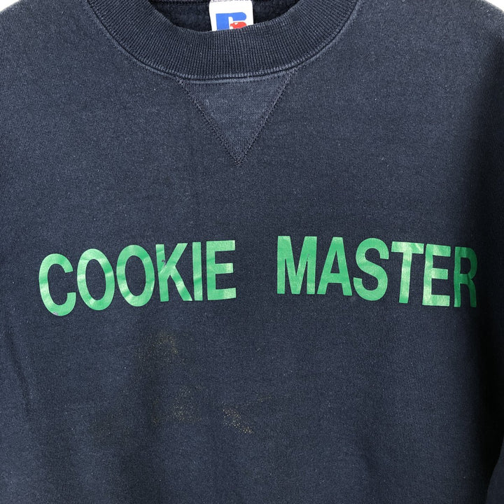 90'S Russell printed sweatshirt, men's size M, vintage cotton navy blue type Vintage Second Hand