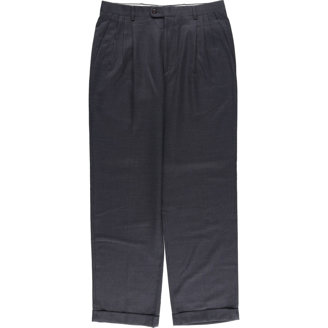 ZANELLA Check Pattern Three-pleat Wool Pants, Made in Italy, Men's Size W33 wool Charcoal Vintage Second Hand
