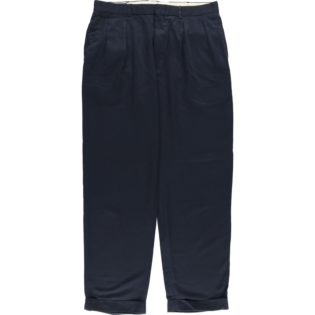Ralph Lauren POLO by Ralph Lauren two-pleat wide-leg slacks, men's size W35 polyester navy blue type Vintage Second Hand