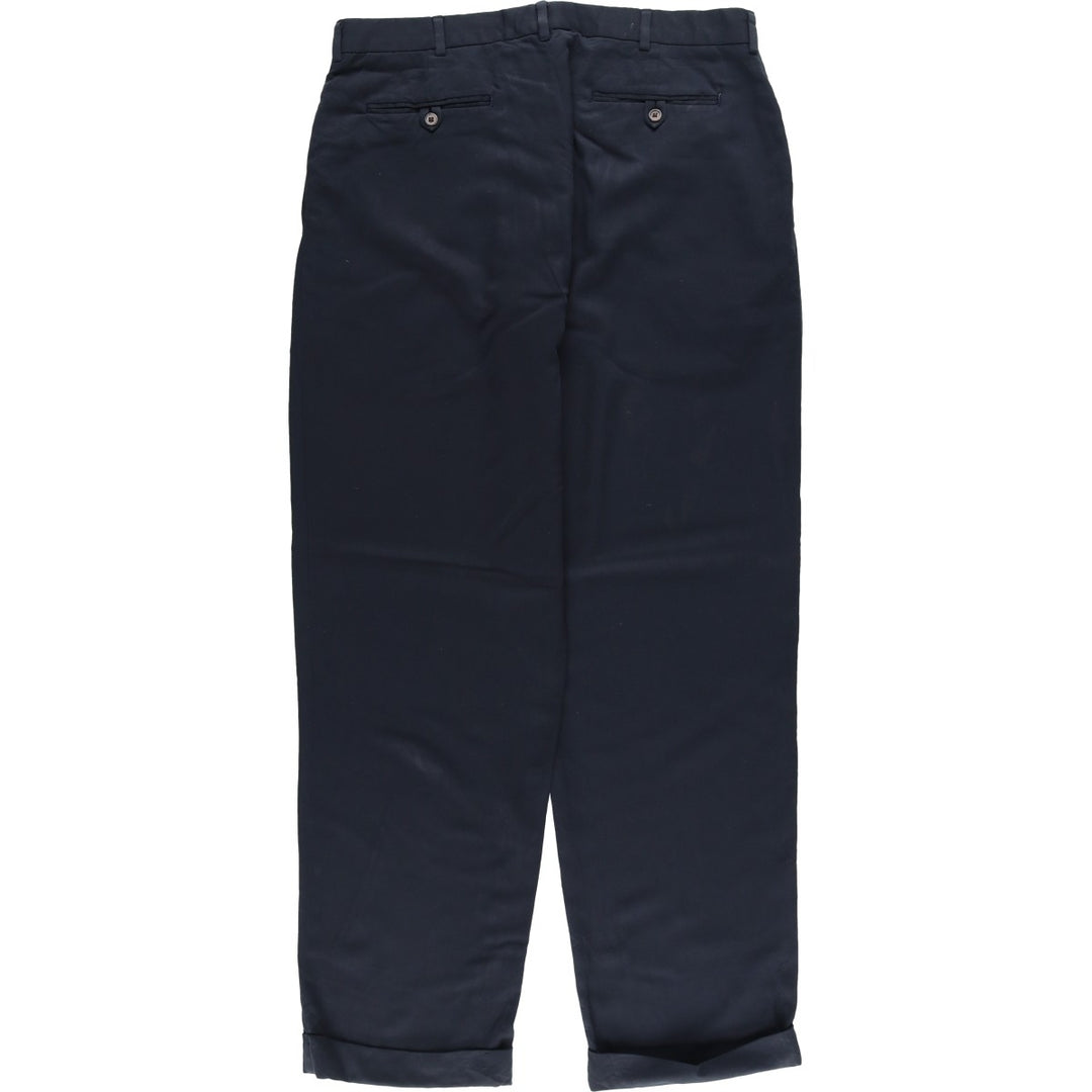 Ralph Lauren POLO by Ralph Lauren two-pleat wide-leg slacks, men's size W35 polyester navy blue type Vintage Second Hand