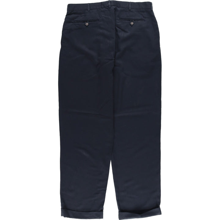 Ralph Lauren POLO by Ralph Lauren two-pleat wide-leg slacks, men's size W35 polyester navy blue type Vintage Second Hand