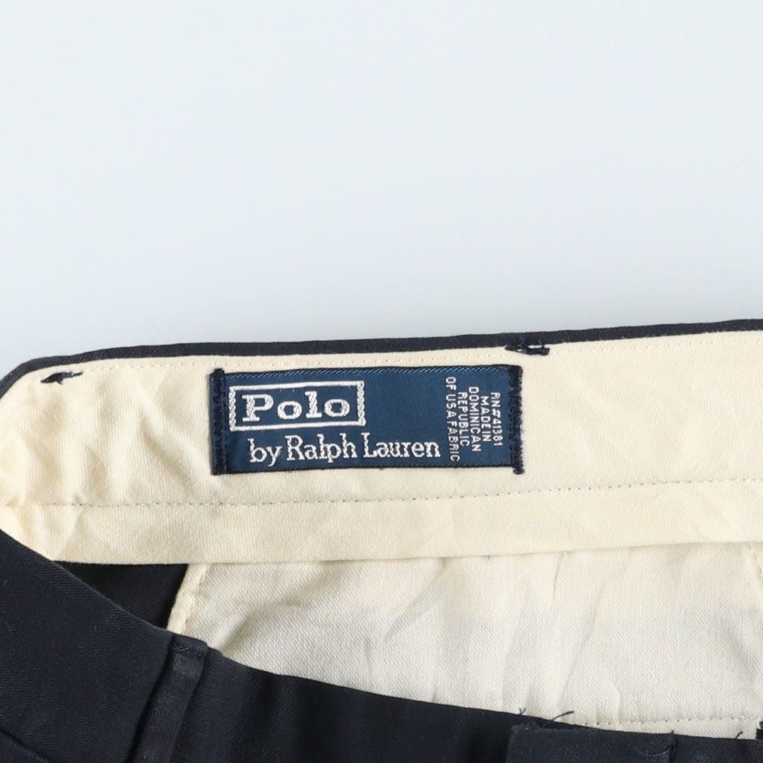 Ralph Lauren POLO by Ralph Lauren two-pleat wide-leg slacks, men's size W35 polyester navy blue type Vintage Second Hand