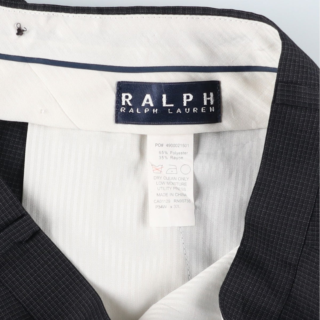 Ralph Lauren RALPH Check Pattern Three-pleat Wide-leg Slacks Men's Size W34 polyester navy blue type Vintage Second Hand