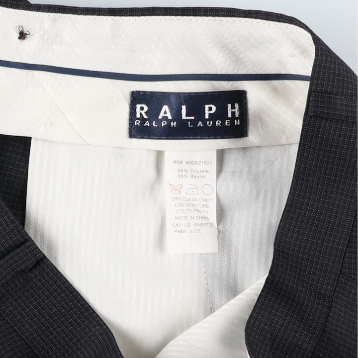 Ralph Lauren RALPH Check Pattern Three-pleat Wide-leg Slacks Men's Size W34 polyester navy blue type Vintage Second Hand