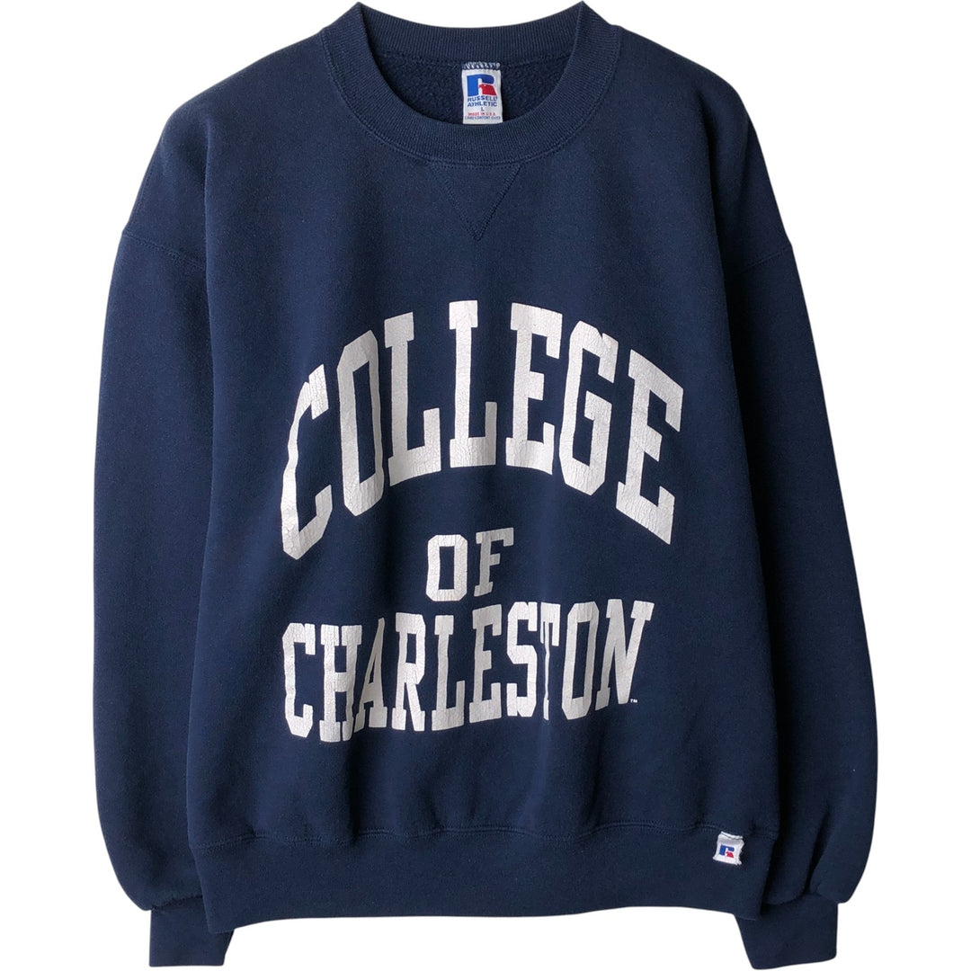 90'S Russell College Sweatshirt, Made in USA, Men's L, Vintage cotton navy blue type Vintage Second Hand