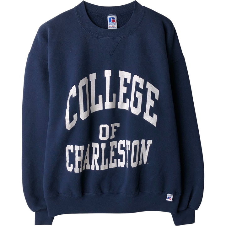 90'S Russell College Sweatshirt, Made in USA, Men's L, Vintage cotton navy blue type Vintage Second Hand