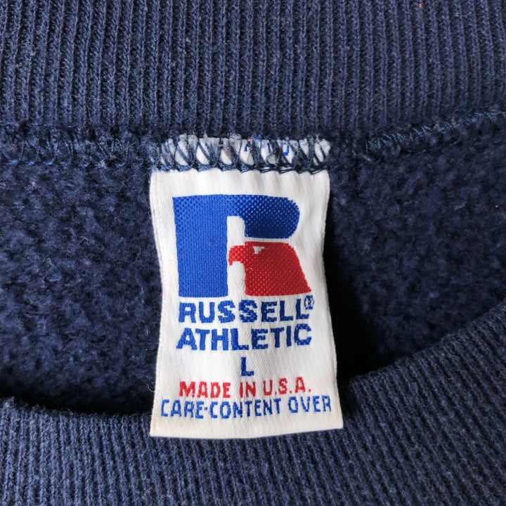 90'S Russell College Sweatshirt, Made in USA, Men's L, Vintage cotton navy blue type Vintage Second Hand