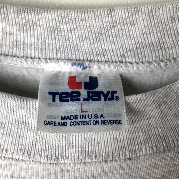 Vintage 90'S Tee Jays triple print college sweatshirt, made in the USA, men's size L polyester gray type Vintage Second Hand