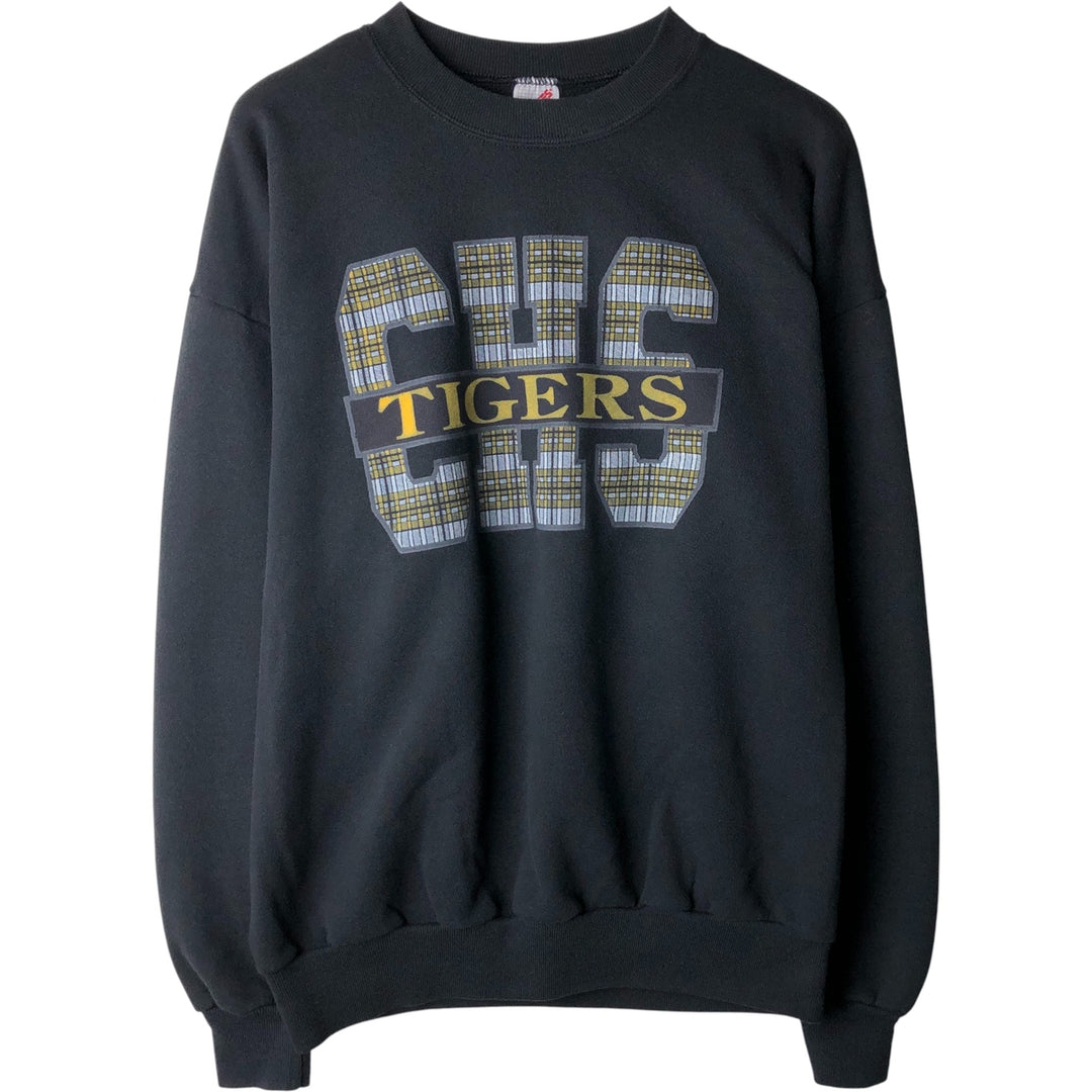 Vintage 80s-90'S Jerzees Check Pattern College Sweatshirt, Made in USA, Men's Size XL cotton black type Vintage Second Hand