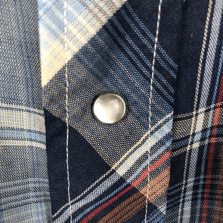 Vintage 1980'S Wrangler Check Pattern Long Sleeve Western Shirt, Made in USA, Men's Size L polyester Navy blue Vintage Second Hand