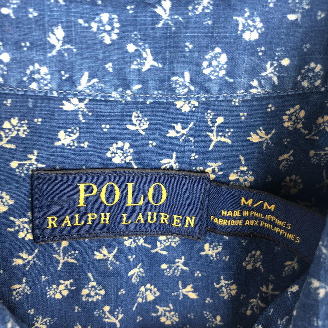 Ralph Lauren POLO RALPH LAUREN all-over print long-sleeved western shirt, men's size M cotton Navy blue Vintage Second Hand