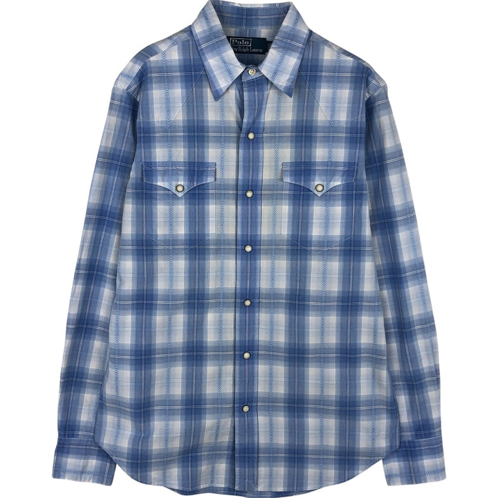 Ralph Lauren POLO by Ralph Lauren long-sleeved western shirt, men's size small cotton Blue type light blue Vintage Second Hand
