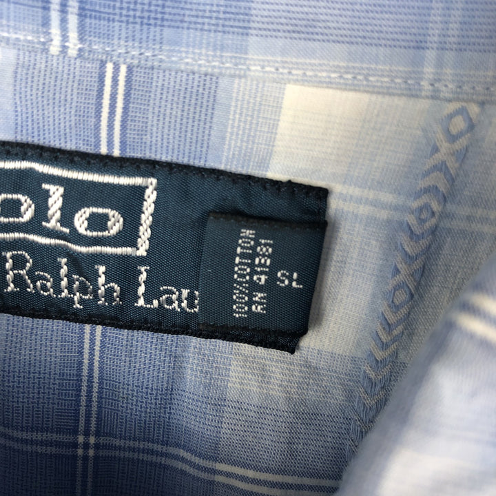 Ralph Lauren POLO by Ralph Lauren long-sleeved western shirt, men's size small cotton Blue type light blue Vintage Second Hand