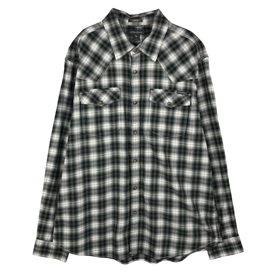 Eddie Bauer Classic Fit Ombre Check Long Sleeve Western Shirt, Men's Size L cotton white type Vintage Second Hand