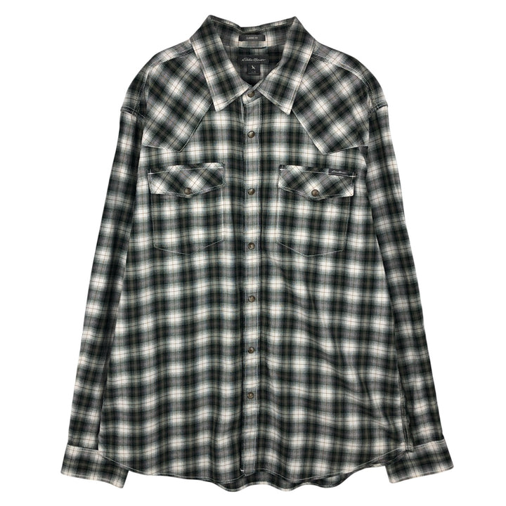 Eddie Bauer Classic Fit Ombre Check Long Sleeve Western Shirt, Men's Size L cotton white type Vintage Second Hand