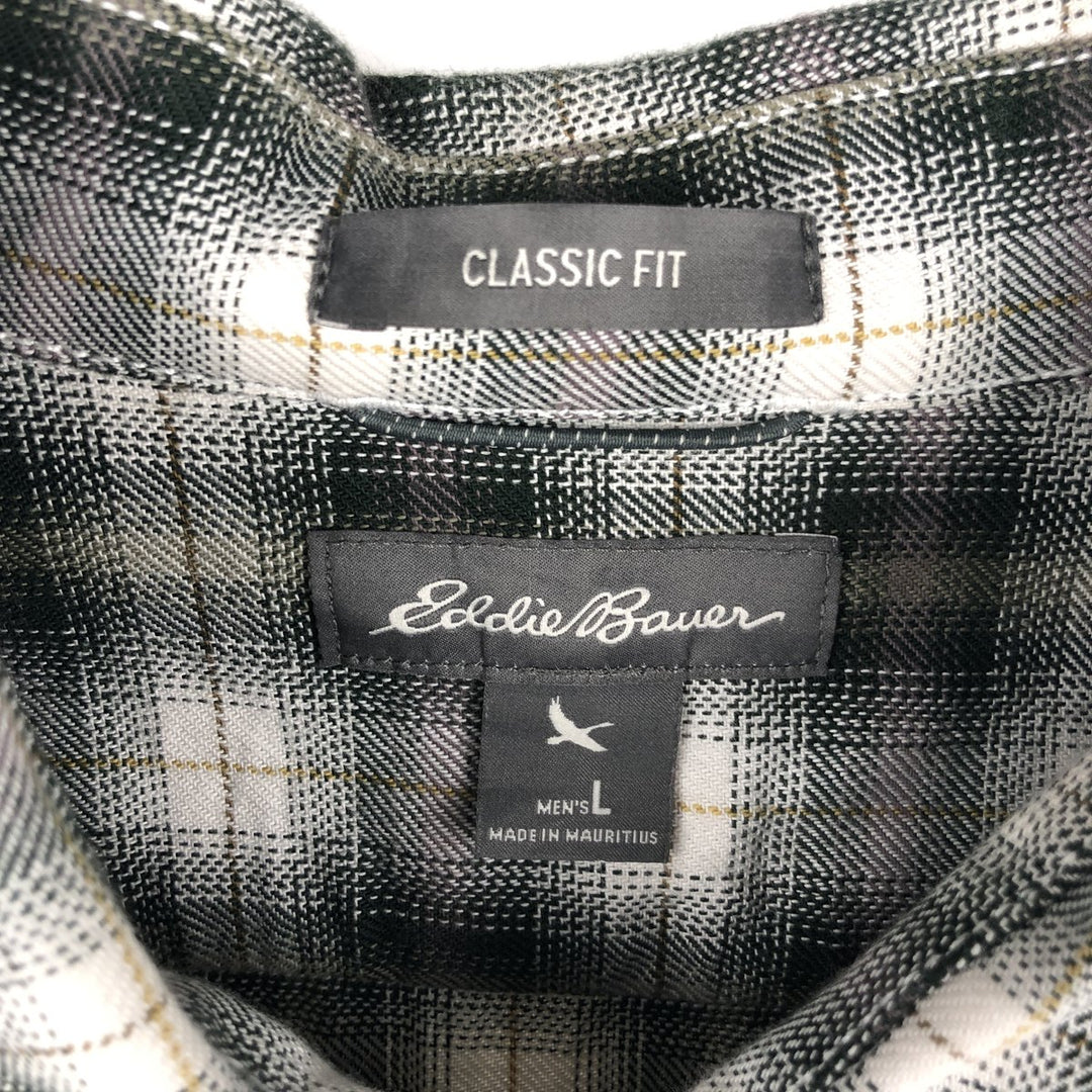 Eddie Bauer Classic Fit Ombre Check Long Sleeve Western Shirt, Men's Size L cotton white type Vintage Second Hand