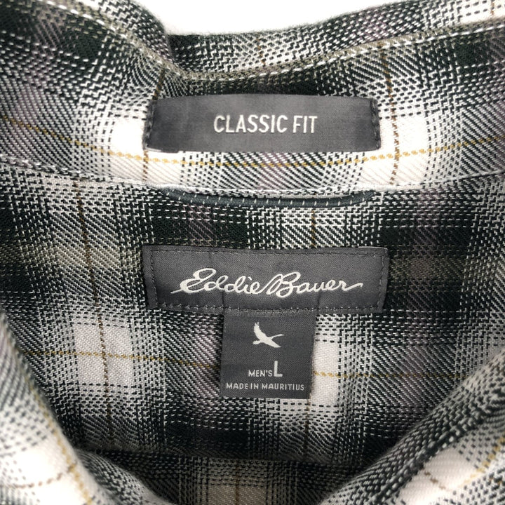 Eddie Bauer Classic Fit Ombre Check Long Sleeve Western Shirt, Men's Size L cotton white type Vintage Second Hand