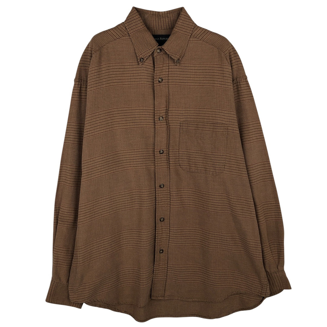 2000'S Banana Republic long-sleeved button-down check shirt, men's size M cotton beige type brown Vintage Second Hand