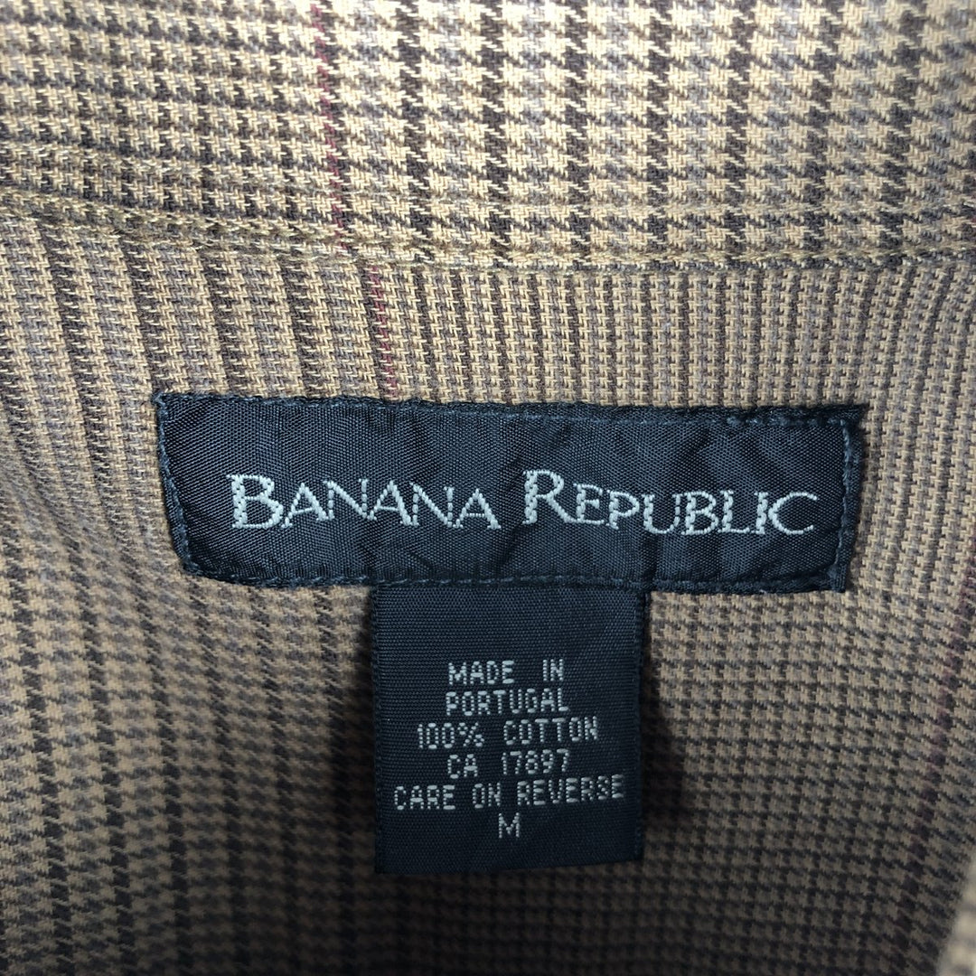 2000'S Banana Republic long-sleeved button-down check shirt, men's size M cotton beige type brown Vintage Second Hand