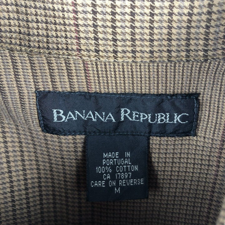 2000'S Banana Republic long-sleeved button-down check shirt, men's size M cotton beige type brown Vintage Second Hand