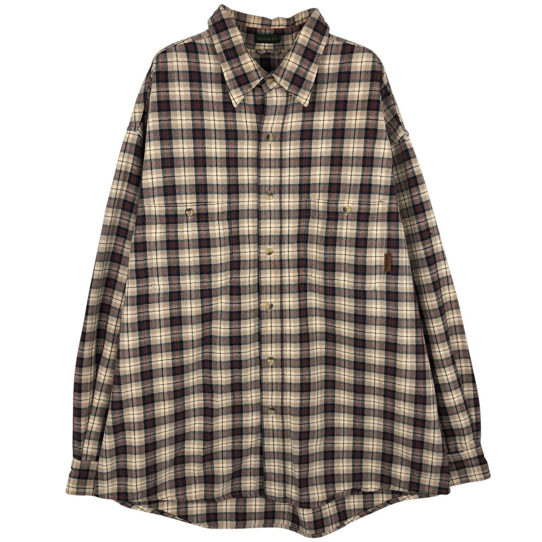 90s-00'S Timberland Rugged Fit Long Sleeve Cotton Check Shirt, Men's Size XL cotton Beige type Vintage Second Hand