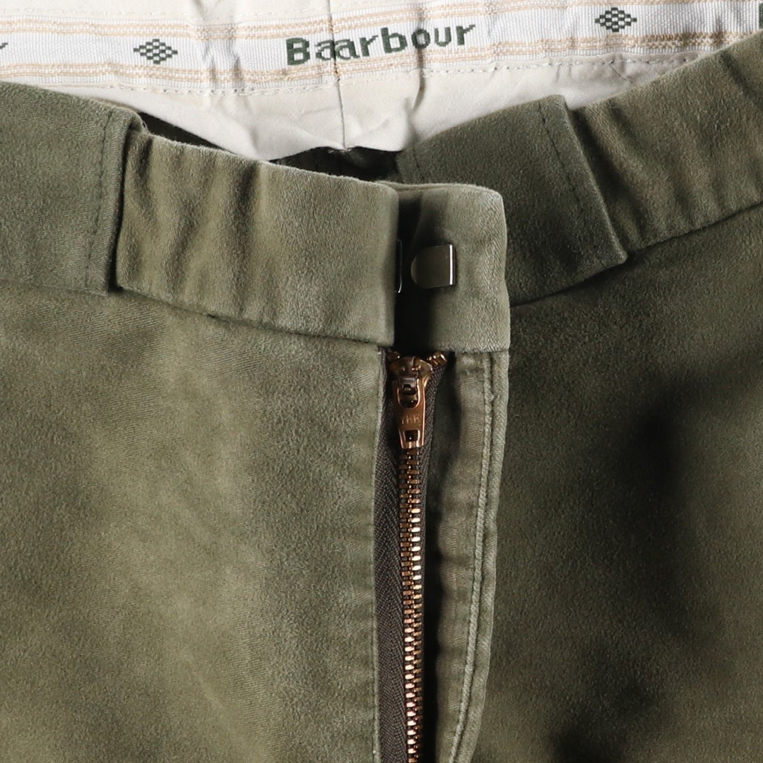Vintage 80s-90'S Barbour 3 Warrant Moleskin Cotton Pants, Made in the UK, Men's Size W32 cotton Khaki type sage green Vintage Second Hand