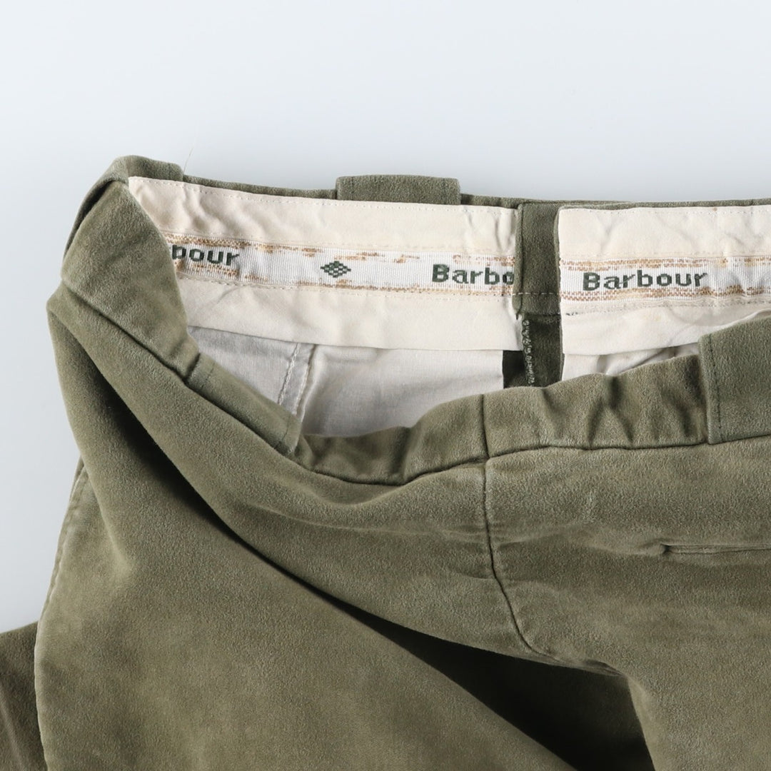Vintage 80s-90'S Barbour 3 Warrant Moleskin Cotton Pants, Made in the UK, Men's Size W32 cotton Khaki type sage green Vintage Second Hand