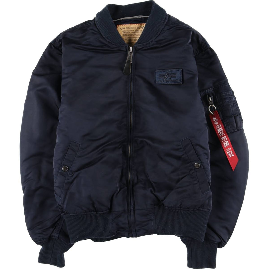 Civilian Alpha MA-1 style padded military flight jacket, men's size L Nylon navy blue type Vintage Second Hand
