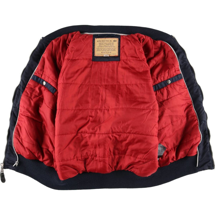 Civilian Alpha MA-1 style padded military flight jacket, men's size L Nylon navy blue type Vintage Second Hand