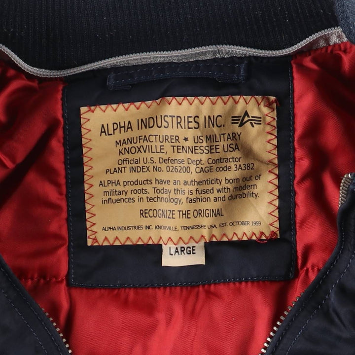 Civilian Alpha MA-1 style padded military flight jacket, men's size L Nylon navy blue type Vintage Second Hand