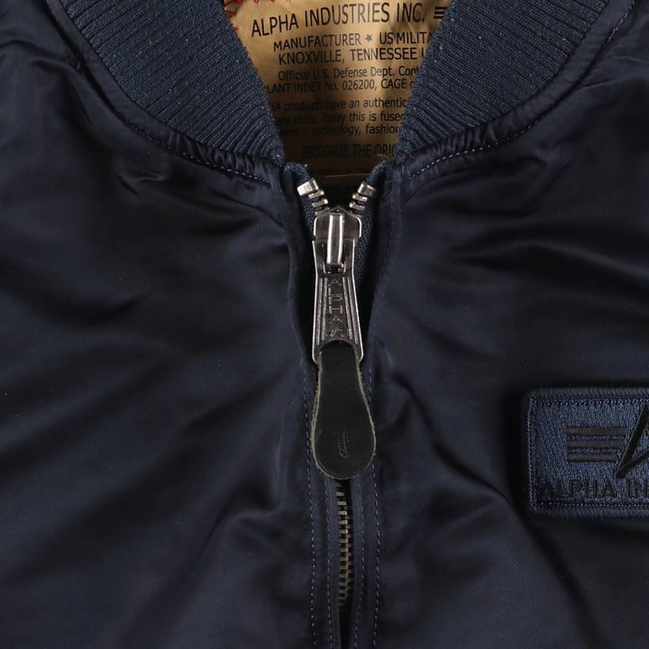 Civilian Alpha MA-1 style padded military flight jacket, men's size L Nylon navy blue type Vintage Second Hand