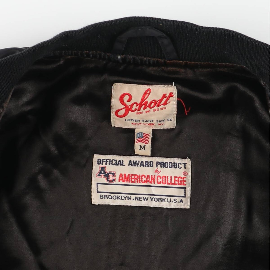 Vintage Schott American College MA-1 Military Flight Jacket, Men's Size Medium Nylon black type Vintage Second Hand