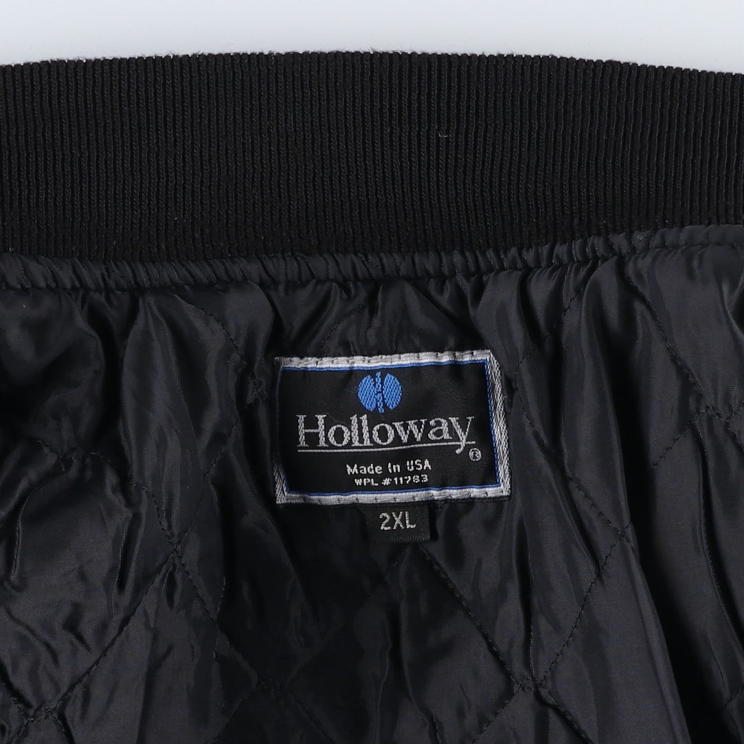 90s-00'S HOLLOWAY Shred-it Advertising Leather Sleeve Wool Button Varsity Jacket, Made in USA, Men's XXL equivalent. Recycled wool black type Vintage Second Hand