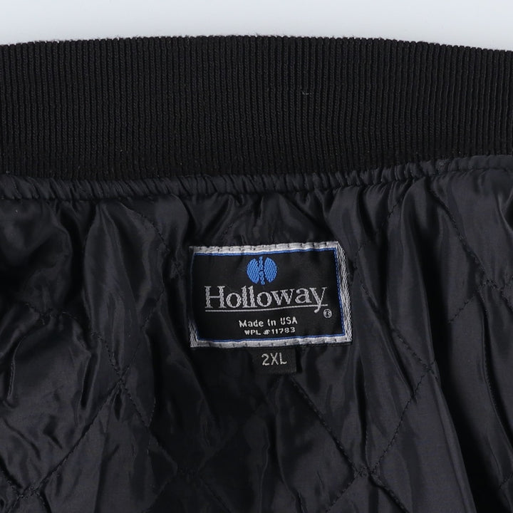 90s-00'S HOLLOWAY Shred-it Advertising Leather Sleeve Wool Button Varsity Jacket, Made in USA, Men's XXL equivalent. Recycled wool black type Vintage Second Hand