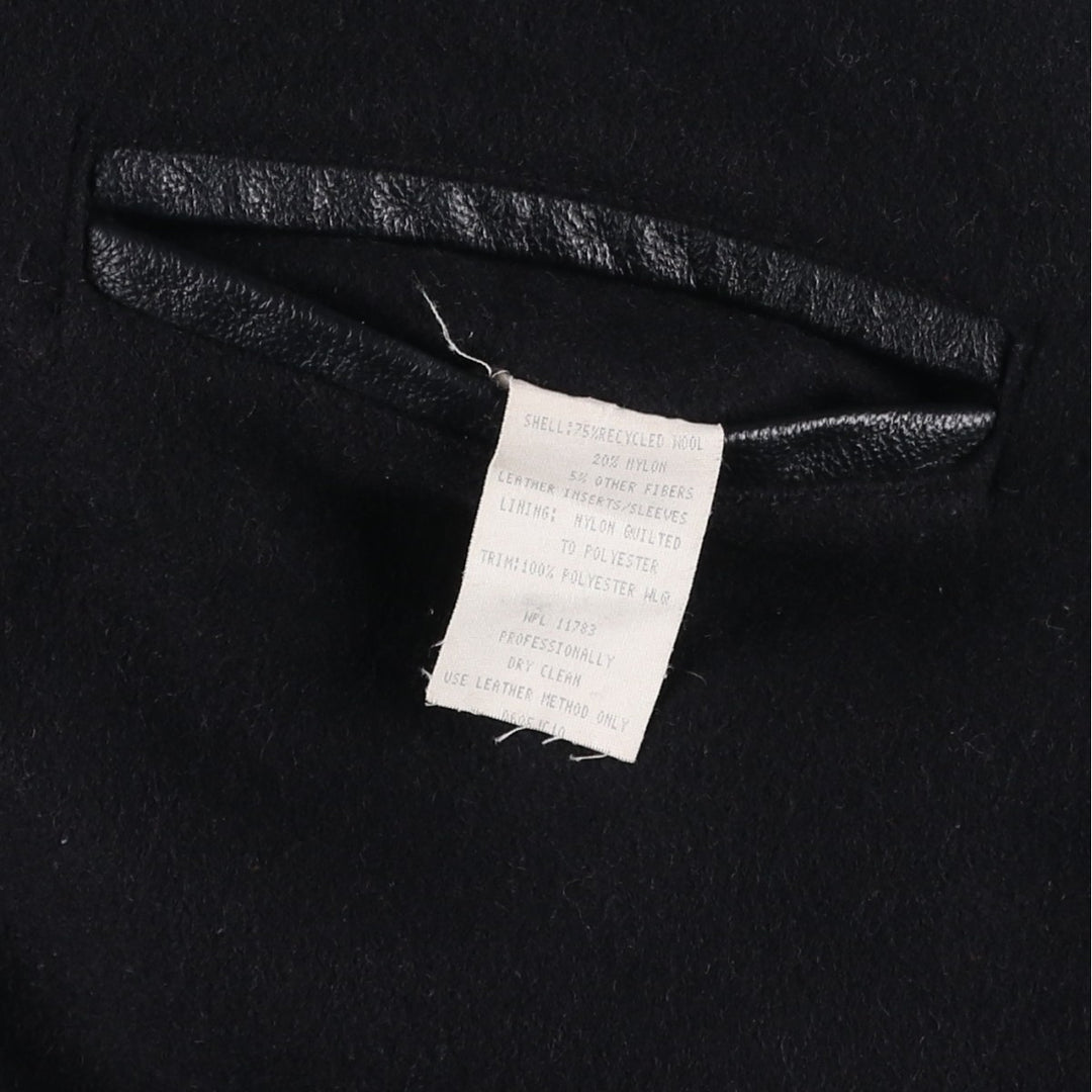 90s-00'S HOLLOWAY Shred-it Advertising Leather Sleeve Wool Button Varsity Jacket, Made in USA, Men's XXL equivalent. Recycled wool black type Vintage Second Hand